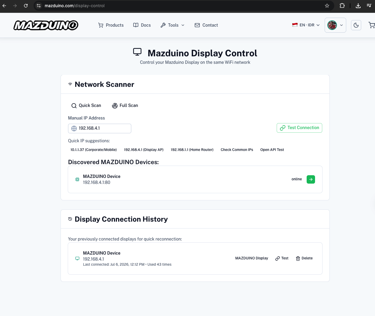 Network Scanner Mazduino Display Control
