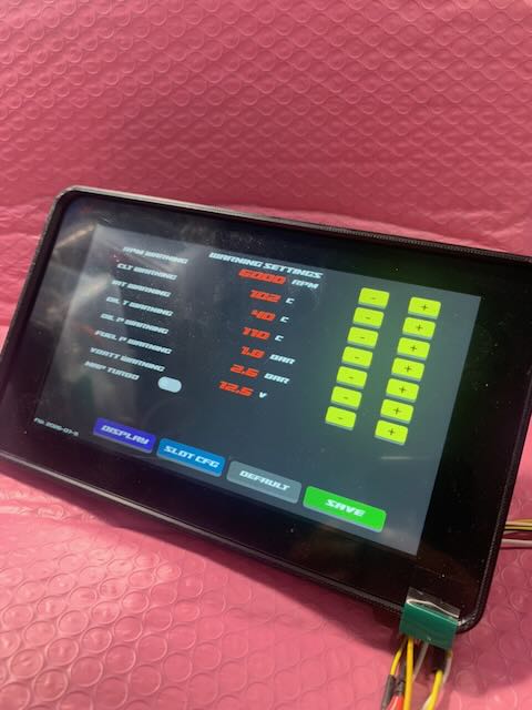 Warning Setting Screen Racedash Pro