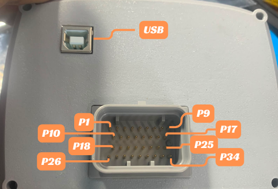 Pinout konektor 34-pin dan port USB Type B Mazduino X600